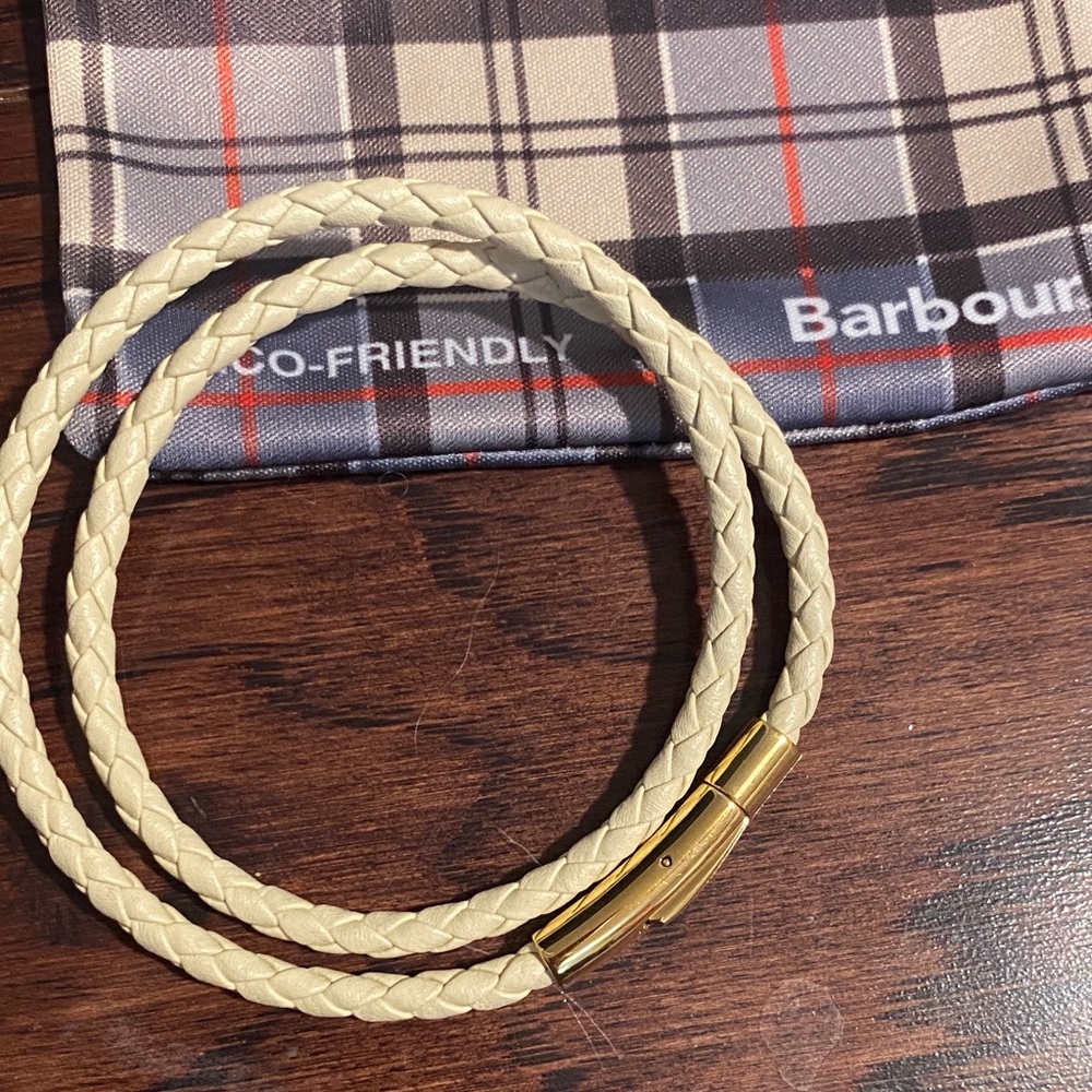 Barbour Cream Leather Braided Bracelet